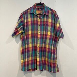 Countess Wara Colorful Plaid Button Down Casual Shirt - Size Large?